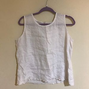 M White Linen Tank Top With Flowers